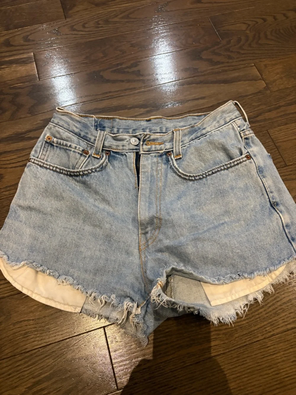 Levi's Light Blue Denim Cutoff Shorts with Frayed Hem - Picture 2 of 3